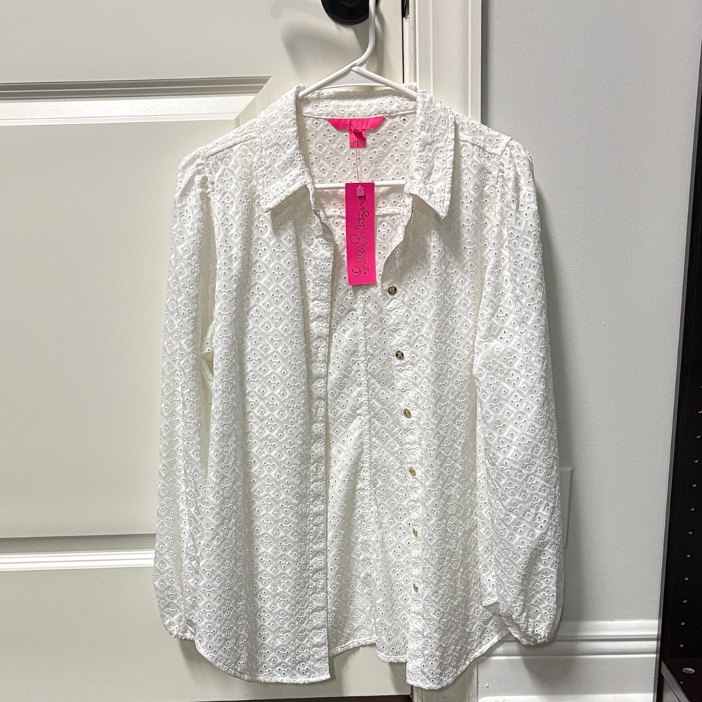 Lilly Pulitzer White Eyelet Button Down Top
